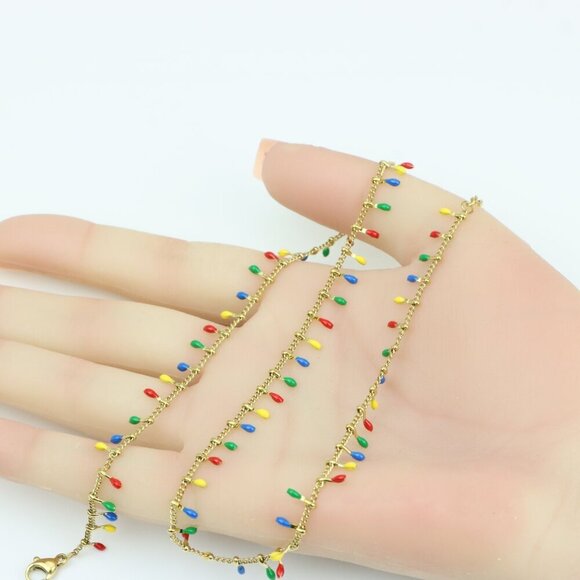 Colorful Teardrop Charm Gold Plated Yellow Necklace for Women, XPNL0363 - Picture 4 of 11